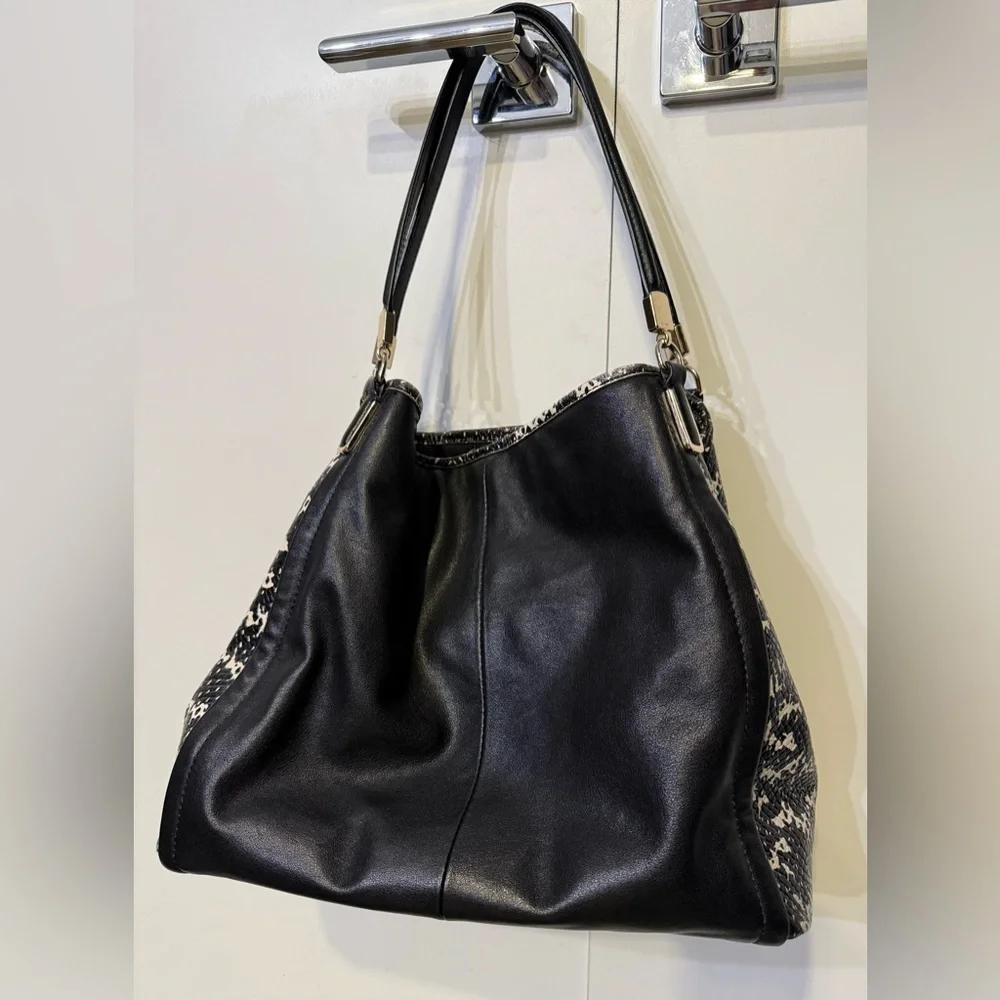 Coach Black Madison Phoebe Shoulder Bag with python-print side panels. EUC - Picture 2 of 15